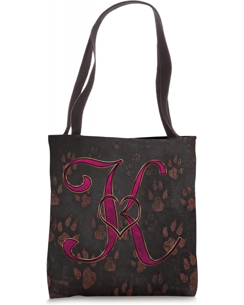 Paw Print Letter K Rose Pet Dog Cat Animal Heart Love Name Tote Bag $13.11 Totes