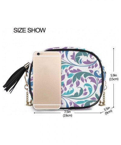 Small Crossbody Bag Retro Leaves Floral Womens Shoulder Chain Bag PU Leather Small Purse With Tassel $11.04 Shoulder Bags