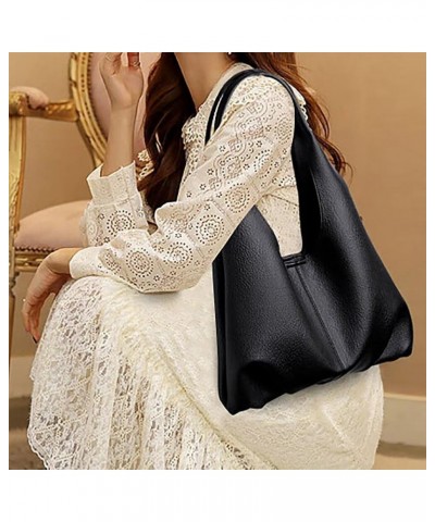 Soft Leather Shoulder Bag for Girls Large Capacity Satchel Designer Hobo Bag Handbag Casual Top Handle Bag for Work Black $31...