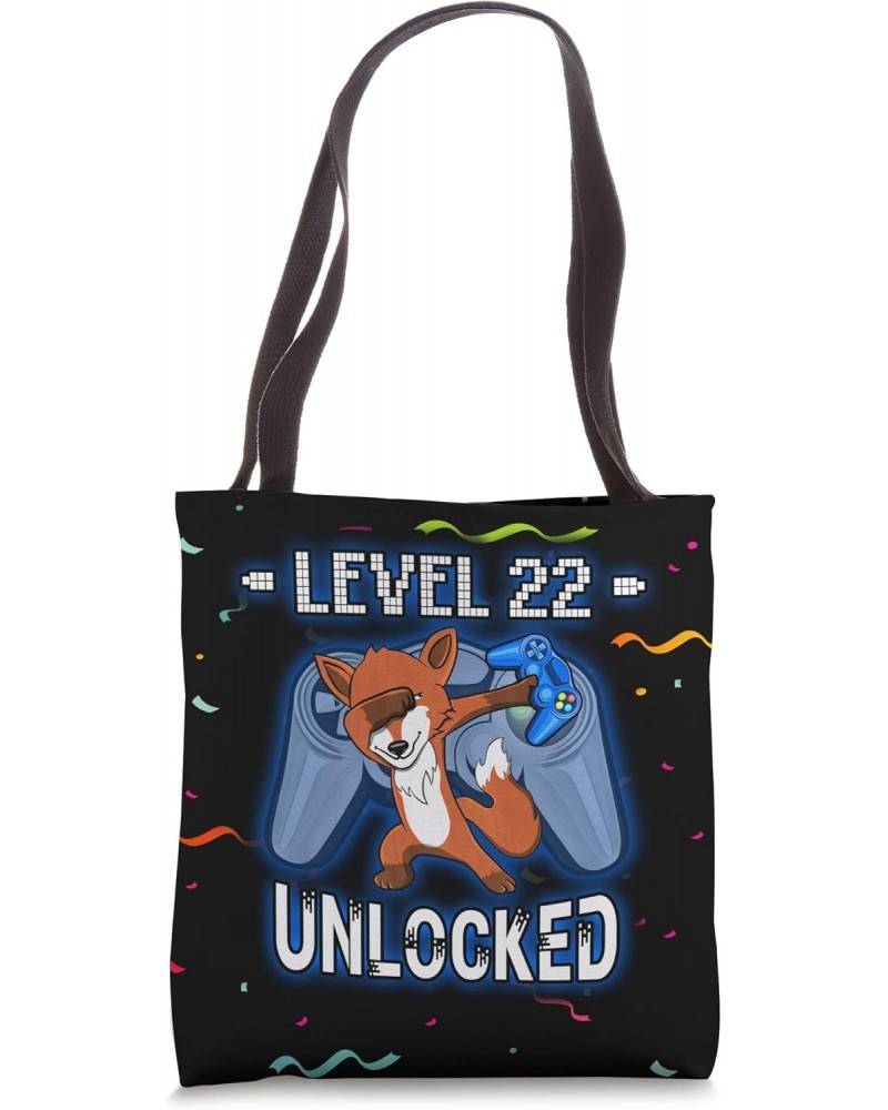 Level 22 Unlocked - Funny Dabbing Fox Gamer 22nd Birthday Tote Bag $11.98 Totes