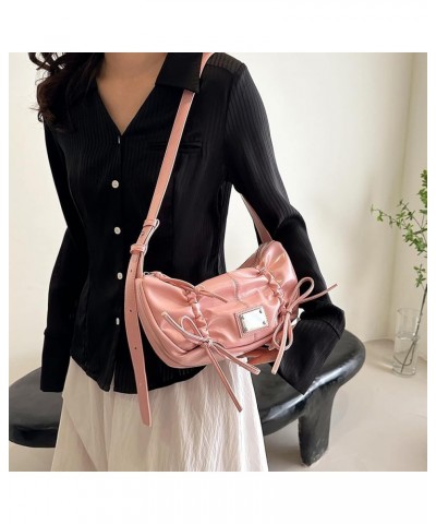 Bow Purse Y2K Aesthetic Crossbody Bag Trendy Shoulder Bag Purse for Women Fashion PU Leather Hobo Bag Pink $10.08 Shoulder Bags