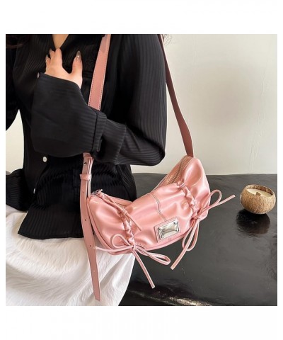 Bow Purse Y2K Aesthetic Crossbody Bag Trendy Shoulder Bag Purse for Women Fashion PU Leather Hobo Bag Pink $10.08 Shoulder Bags