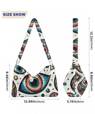 Ladies Soft Plush Underarm Bag The-colorful-evil-eye Fluffy Shoulder Bag Women Furry Purse Handbag $13.44 Shoulder Bags