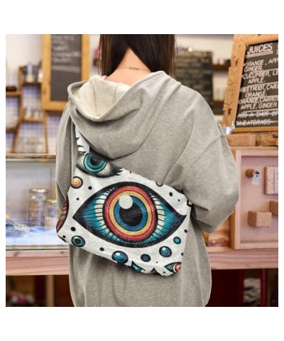 Ladies Soft Plush Underarm Bag The-colorful-evil-eye Fluffy Shoulder Bag Women Furry Purse Handbag $13.44 Shoulder Bags