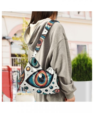 Ladies Soft Plush Underarm Bag The-colorful-evil-eye Fluffy Shoulder Bag Women Furry Purse Handbag $13.44 Shoulder Bags