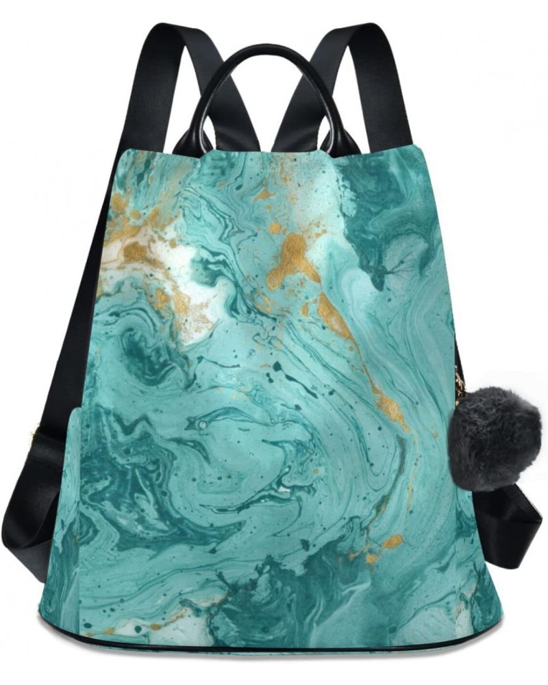 Turquoise Wave Marble Women Backpack Purse Anti-theft Lightweight Shoulder Bag $16.80 Backpacks