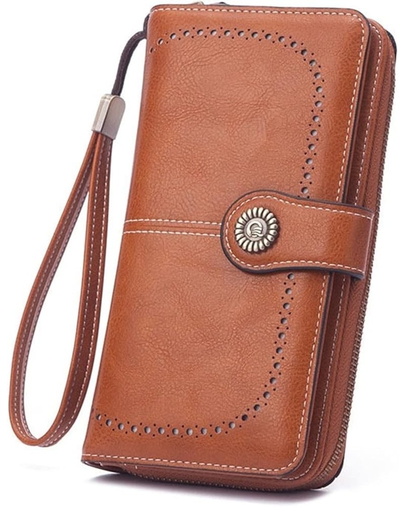 Women Wallet Leather Wallets for Woman Long Zipper Large Ladies Clutch Bag Female Purse Card Holder (Color : Blue-1) Brown-2 ...