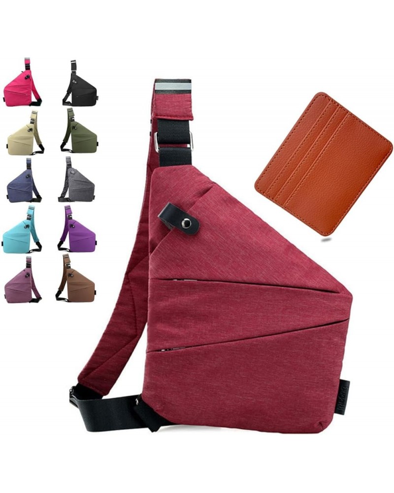 Wander Plus Anti Theft Bag, Wander Plus Anti-Theft Travel Bag, Cross Body Travel Bag Wander Plus Bag for Women Men Wine Red L...