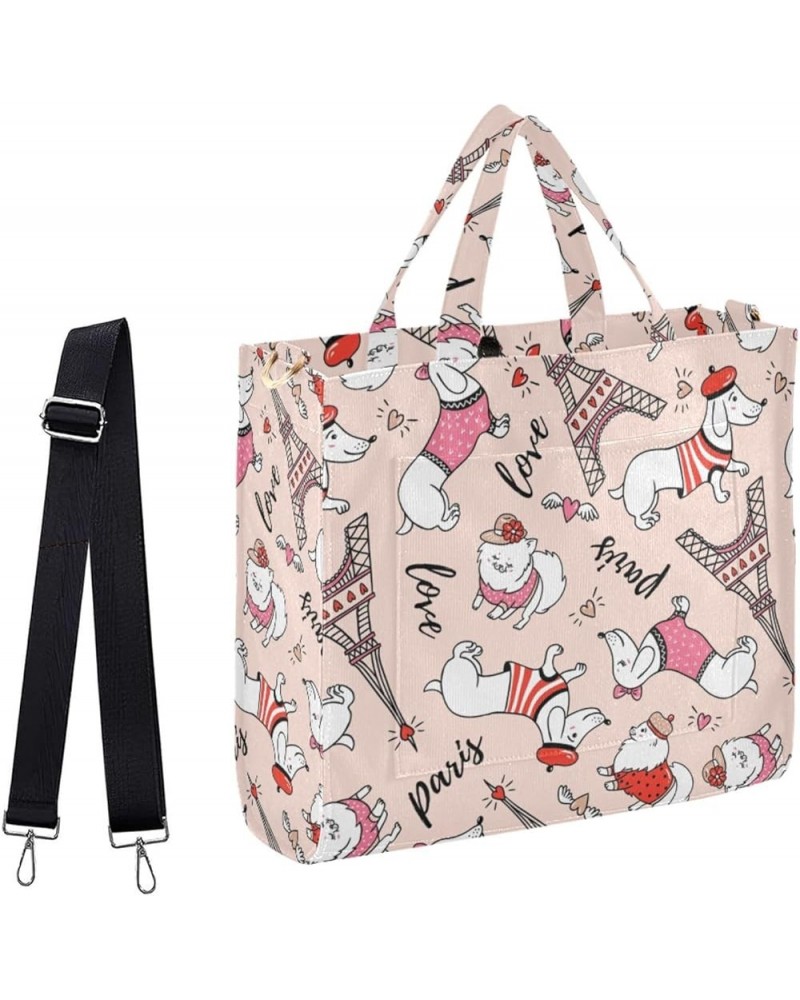 Sweet Dogs Eiffel Tower Paris Large Crossbody Tote Bag for Work Beach Gym Shopping Grocery Multi $14.84 Totes