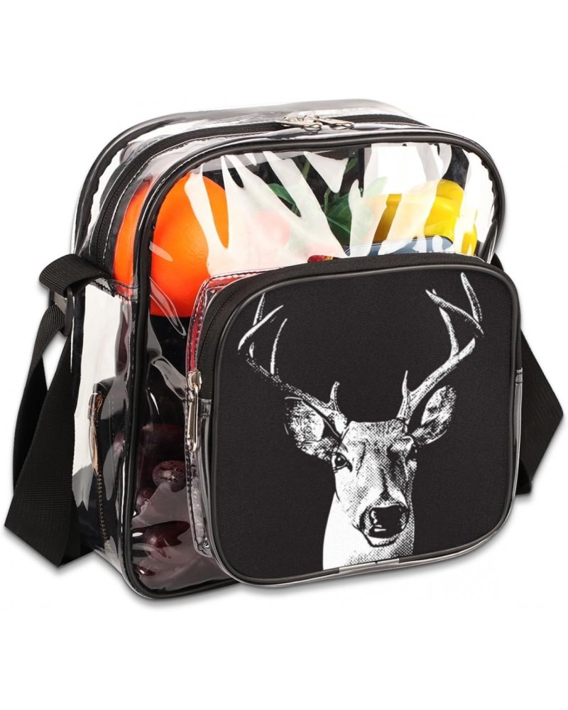 Clear Crossbody Bag Deer Head Stadiums Approved Clear Messenger Shoulder Bag with Adjustable Strap for Work, Travel, Concerts...