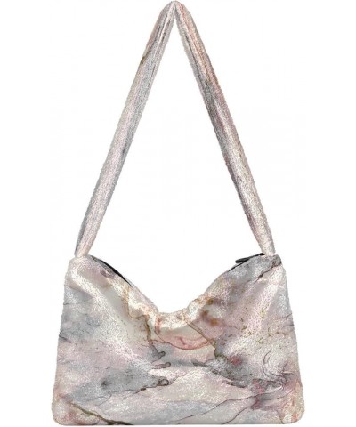 Vintage Rug Effect Damask Girls Crossbody Hobo Bag, Plush Tote Single Shoulder Bag Marble Ink Pink Watercolor $9.66 Totes