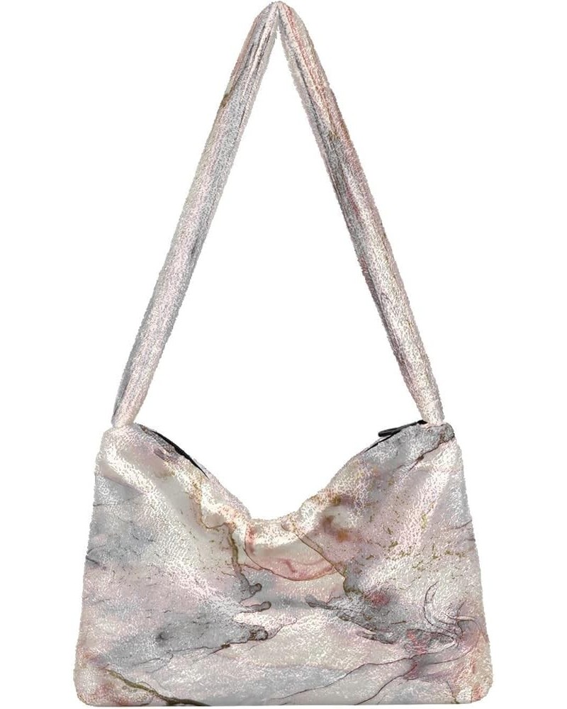 Vintage Rug Effect Damask Girls Crossbody Hobo Bag, Plush Tote Single Shoulder Bag Marble Ink Pink Watercolor $9.66 Totes