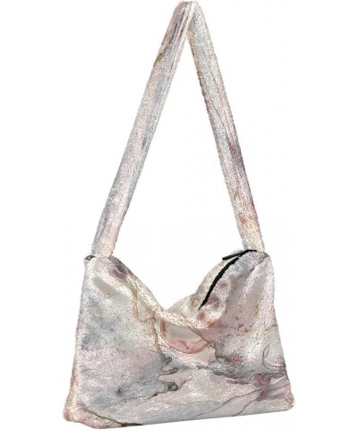 Vintage Rug Effect Damask Girls Crossbody Hobo Bag, Plush Tote Single Shoulder Bag Marble Ink Pink Watercolor $9.66 Totes