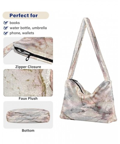 Vintage Rug Effect Damask Girls Crossbody Hobo Bag, Plush Tote Single Shoulder Bag Marble Ink Pink Watercolor $9.66 Totes