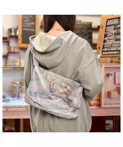 Vintage Rug Effect Damask Girls Crossbody Hobo Bag, Plush Tote Single Shoulder Bag Marble Ink Pink Watercolor $9.66 Totes