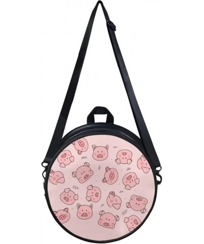 Womens Girls Crossbody HandbagCasual Round Purse Zip Up PU Leather Messenger Bag with Adjustable Straps Cartoon Pig $13.72 Sh...