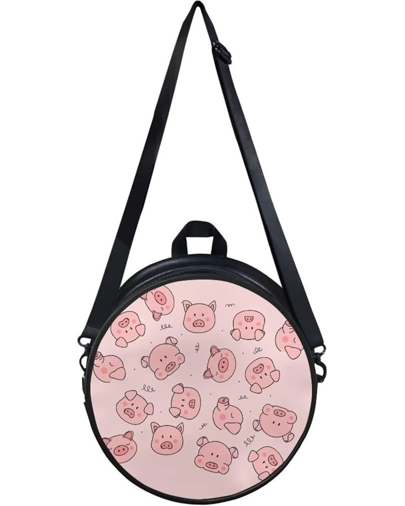 Womens Girls Crossbody HandbagCasual Round Purse Zip Up PU Leather Messenger Bag with Adjustable Straps Cartoon Pig $13.72 Sh...