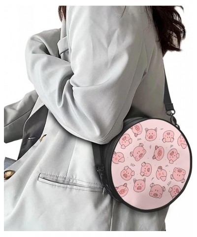 Womens Girls Crossbody HandbagCasual Round Purse Zip Up PU Leather Messenger Bag with Adjustable Straps Cartoon Pig $13.72 Sh...