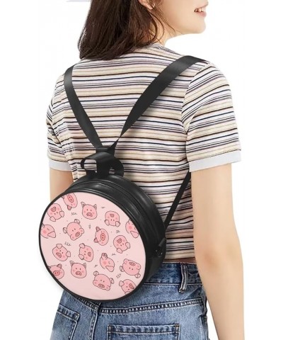 Womens Girls Crossbody HandbagCasual Round Purse Zip Up PU Leather Messenger Bag with Adjustable Straps Cartoon Pig $13.72 Sh...