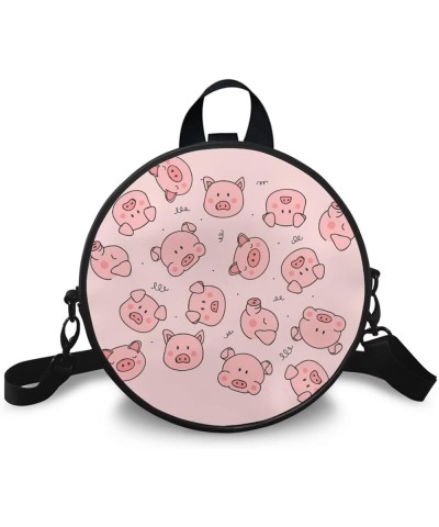 Womens Girls Crossbody HandbagCasual Round Purse Zip Up PU Leather Messenger Bag with Adjustable Straps Cartoon Pig $13.72 Sh...