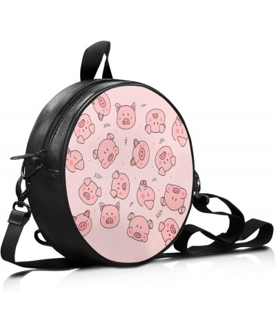 Womens Girls Crossbody HandbagCasual Round Purse Zip Up PU Leather Messenger Bag with Adjustable Straps Cartoon Pig $13.72 Sh...