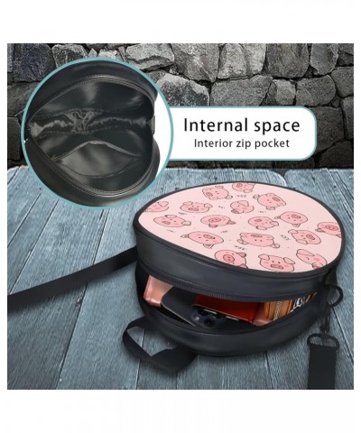 Womens Girls Crossbody HandbagCasual Round Purse Zip Up PU Leather Messenger Bag with Adjustable Straps Cartoon Pig $13.72 Sh...