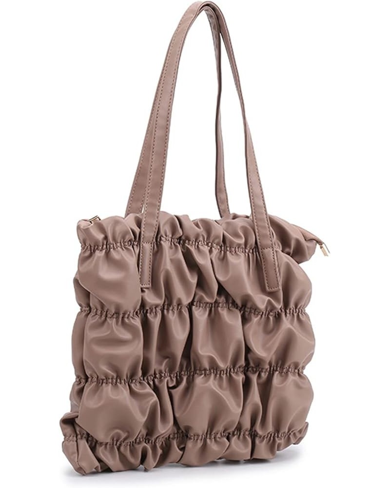 Women'S Vintage Tote Bags Pleated Inflatable Work Shoulder Bags Tan $17.11 Totes