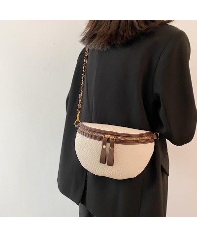 Women Shoulder Bags, Fashion Women Chest Bags Leather Crossbody Shoulder Bag Metal Chain Shoulder Purse Female Satchels Beige...