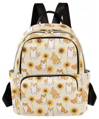 Shiba Inu Dog Sunflower Mini Backpack Purse for Women, Travel Backpack Fashion Backpack Handbag Shoulder Bag Small Casual Day...