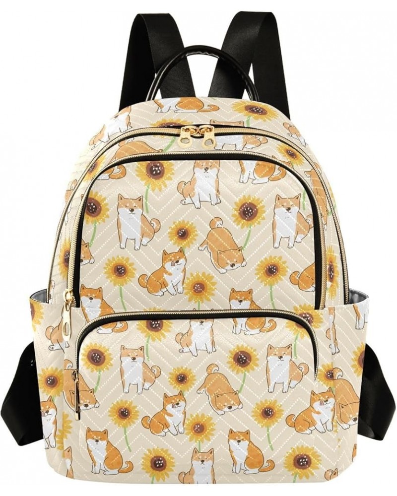 Shiba Inu Dog Sunflower Mini Backpack Purse for Women, Travel Backpack Fashion Backpack Handbag Shoulder Bag Small Casual Day...