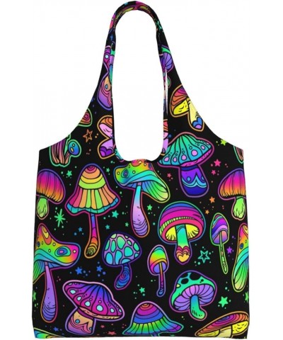 Bright Rainbow Halloween Star Single Shoulder Commuter Canvas Tote Bags For Women And Men Bright Psychedelic Mushrooms $12.97...