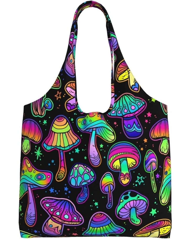 Bright Rainbow Halloween Star Single Shoulder Commuter Canvas Tote Bags For Women And Men Bright Psychedelic Mushrooms $12.97...