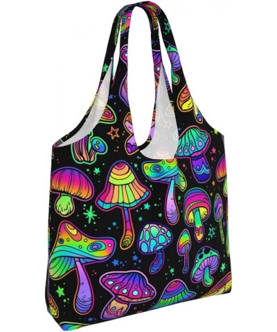 Bright Rainbow Halloween Star Single Shoulder Commuter Canvas Tote Bags For Women And Men Bright Psychedelic Mushrooms $12.97...