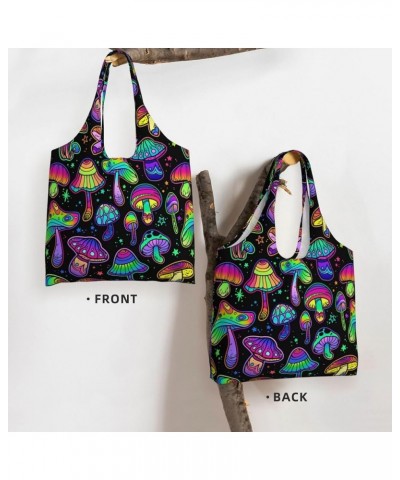 Bright Rainbow Halloween Star Single Shoulder Commuter Canvas Tote Bags For Women And Men Bright Psychedelic Mushrooms $12.97...