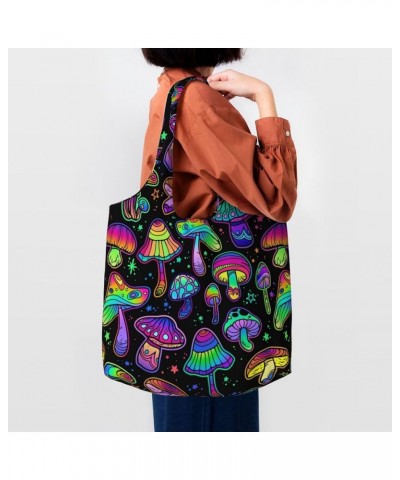 Bright Rainbow Halloween Star Single Shoulder Commuter Canvas Tote Bags For Women And Men Bright Psychedelic Mushrooms $12.97...