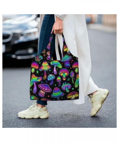 Bright Rainbow Halloween Star Single Shoulder Commuter Canvas Tote Bags For Women And Men Bright Psychedelic Mushrooms $12.97...