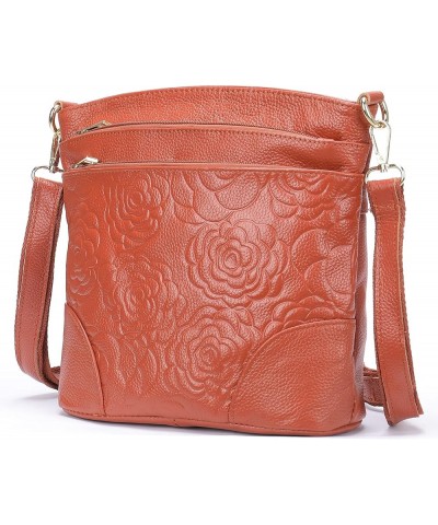 Genuine Leather Shoulder Bag for Women Rose Floral Print Large Capacity Satchel Ladies Fashion Purse Crossbody Bags Brown $33...