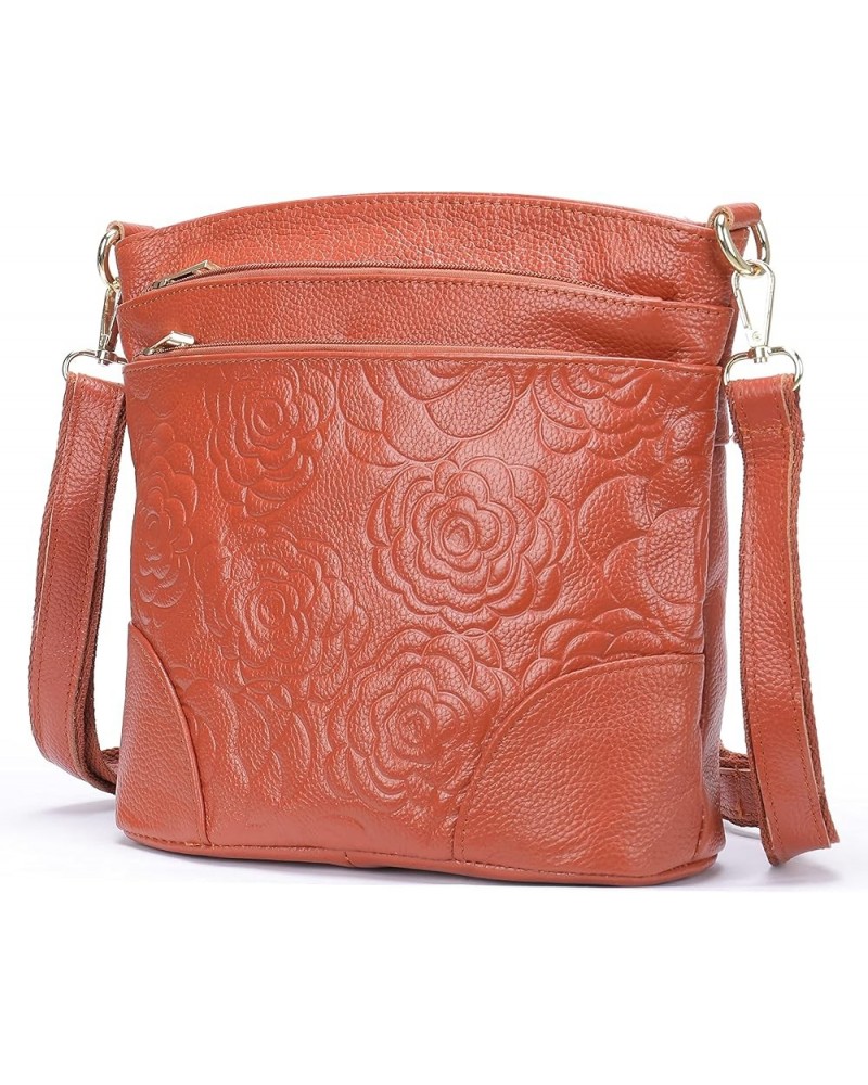 Genuine Leather Shoulder Bag for Women Rose Floral Print Large Capacity Satchel Ladies Fashion Purse Crossbody Bags Brown $33...