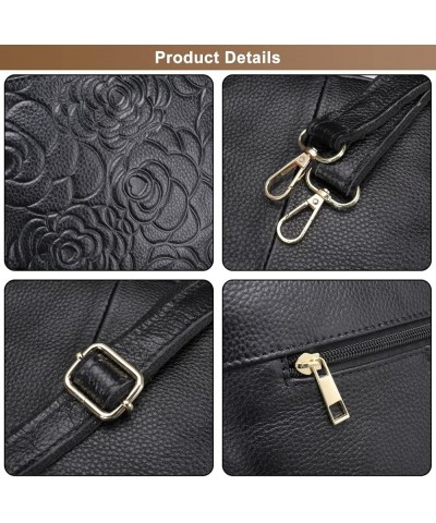 Genuine Leather Shoulder Bag for Women Rose Floral Print Large Capacity Satchel Ladies Fashion Purse Crossbody Bags Brown $33...