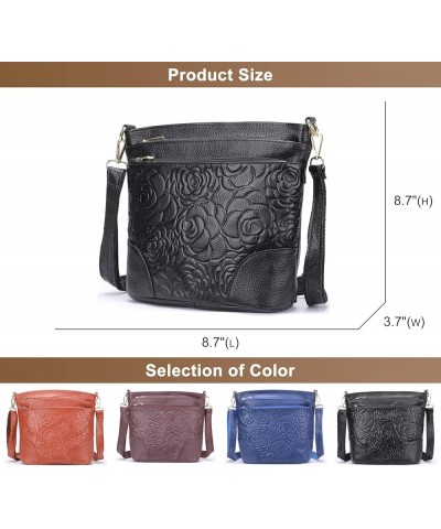 Genuine Leather Shoulder Bag for Women Rose Floral Print Large Capacity Satchel Ladies Fashion Purse Crossbody Bags Brown $33...