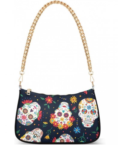 Mexican Sugar Skull Day Dead Halloween Shoulder Bag Purse for Women Tote Handbag with Zipper Closure $14.26 Totes