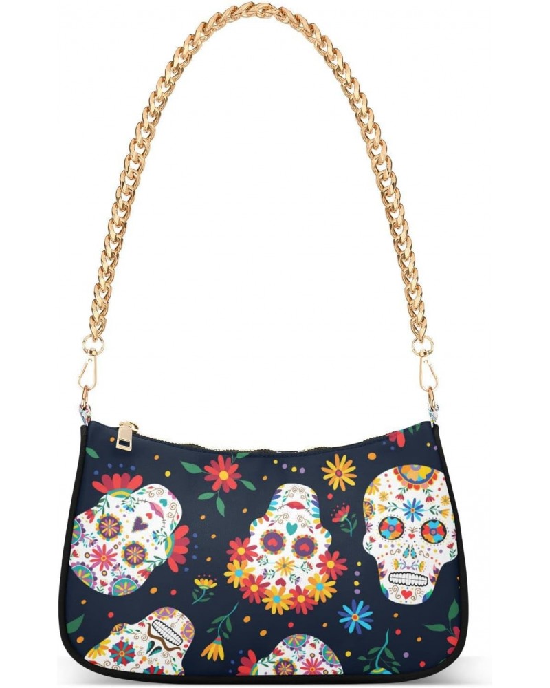 Mexican Sugar Skull Day Dead Halloween Shoulder Bag Purse for Women Tote Handbag with Zipper Closure $14.26 Totes