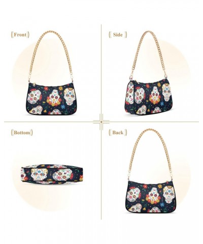 Mexican Sugar Skull Day Dead Halloween Shoulder Bag Purse for Women Tote Handbag with Zipper Closure $14.26 Totes