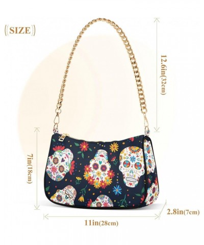 Mexican Sugar Skull Day Dead Halloween Shoulder Bag Purse for Women Tote Handbag with Zipper Closure $14.26 Totes