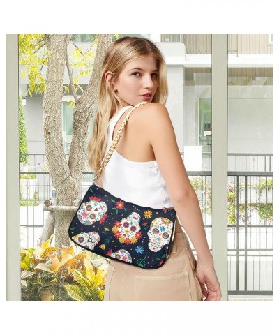 Mexican Sugar Skull Day Dead Halloween Shoulder Bag Purse for Women Tote Handbag with Zipper Closure $14.26 Totes