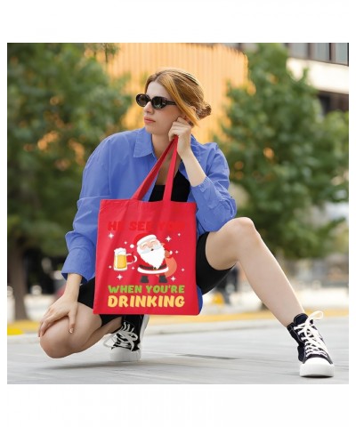 Funny Drinking Gift ns He Sees You When You Are Drinking Navy Black Multicolor Canvas Tote Bag $15.65 Totes