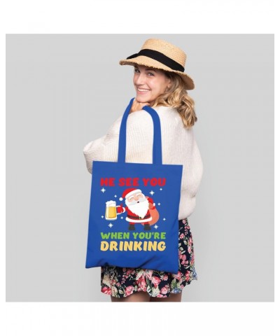 Funny Drinking Gift ns He Sees You When You Are Drinking Navy Black Multicolor Canvas Tote Bag $15.65 Totes