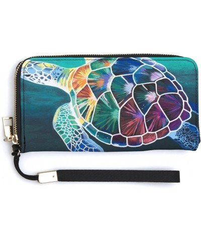 Sea Turtle Painting Print RFID Blocking Wallet Slim Clutch Wristlet Travel Long Purse for Women Men $22.54 Wristlets