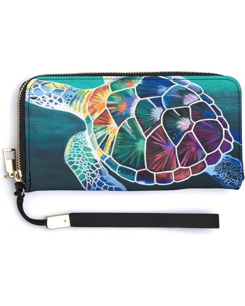 Sea Turtle Painting Print RFID Blocking Wallet Slim Clutch Wristlet Travel Long Purse for Women Men $22.54 Wristlets