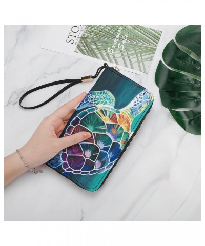 Sea Turtle Painting Print RFID Blocking Wallet Slim Clutch Wristlet Travel Long Purse for Women Men $22.54 Wristlets